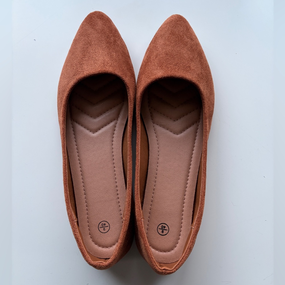 Women's Pointed Toe Faux-Suede Flats in Rust Brown - Picture 2 of 15
